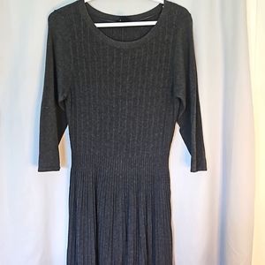 Style & Co. Charcoal Rib-Knit Long Sleeve Midi Dress
